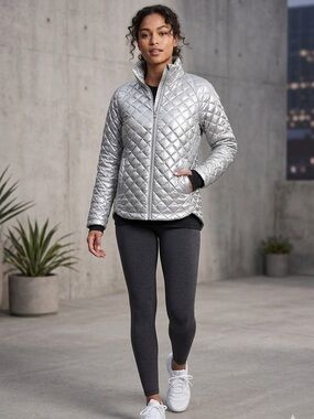 Athleta Silver Quilted Diamond-Pattern Jacket